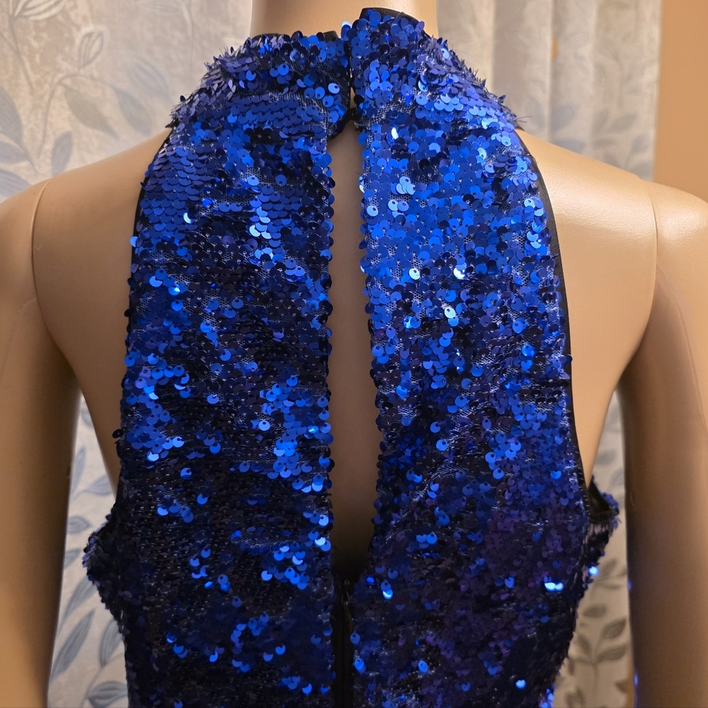 Donna Morgan Shimmering Blue Sequin Midi Dress Size 10 - Picture 12 of 12